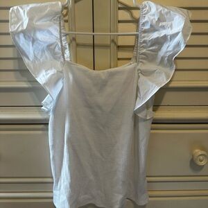 Elegant White Ruffle Sleeve Top